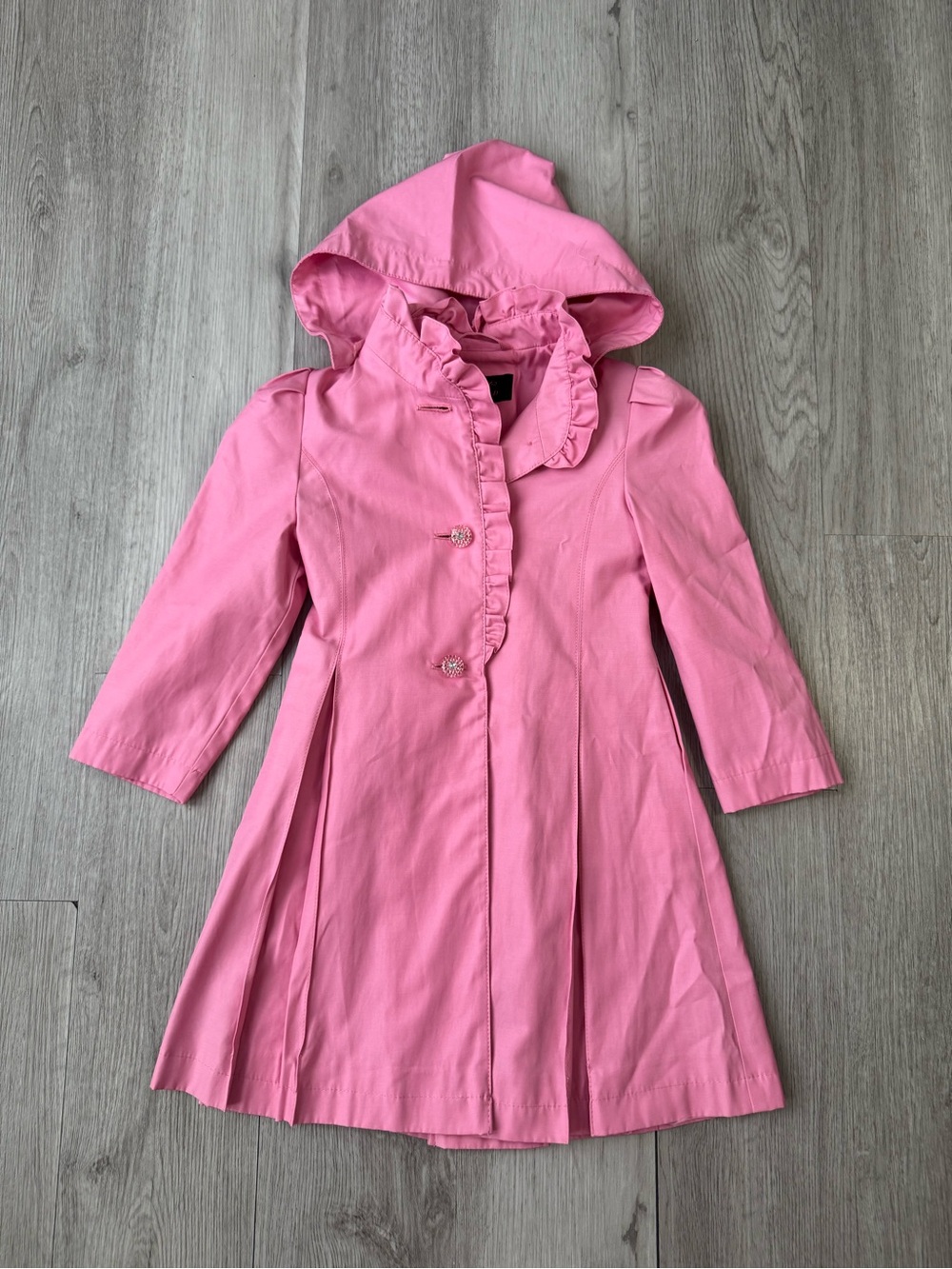 Rothschild girls pink hooded lined ruffle button rain coat jacket size 4T